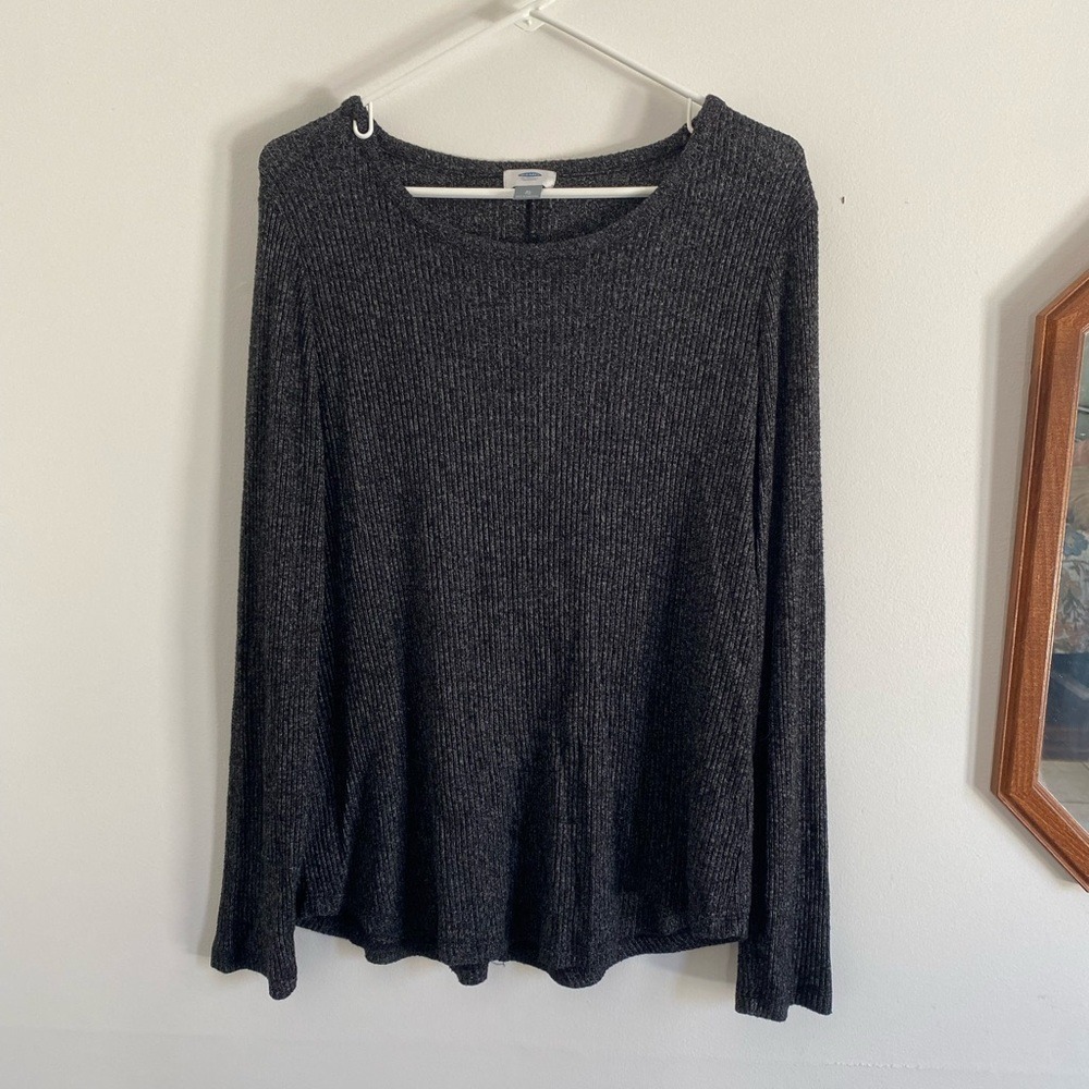 Old Navy Womens XL Charcoal Gray‎ Ribbed Long Sleeve Crew Neck Marl Top - Picture 2 of 4